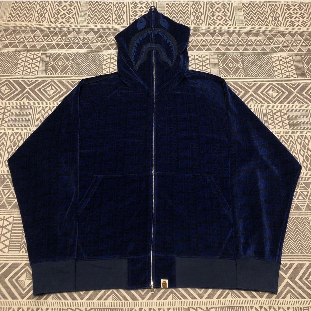 A Bathing Ape Bape Monogram Shark Full Zip Hoodie Size Extra Large